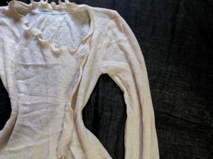 Off-white Ribbed Lettuce Hem Knit Top