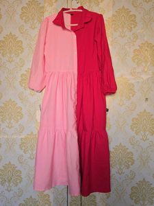 Two-Tone Tiered Button-Up Maxi Dress