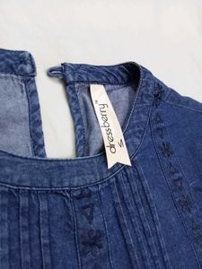 Embroidered Denim Tunic Top