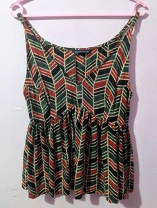 Stylish V-Neck Sleeveless Printed Top