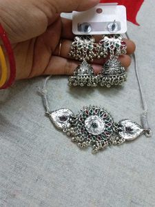 Oxidized Silver Necklace &amp; Earring Set