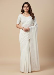 cutwork Elegant White Embroidered saree