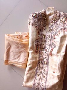 Men's Beige Sherwani Set