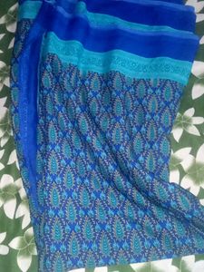 Vibrant Blue Paisley Print Saree