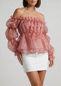 Sheer Organza Off-Shoulder Blouse