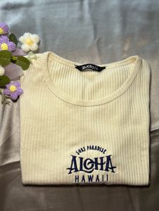 Cream Aloha Hawaii Ribbed Top
