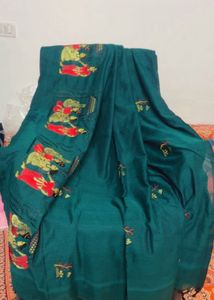 Bottle Green Saree with Embroidered Motif