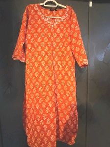 Orange Printed Kurta Set