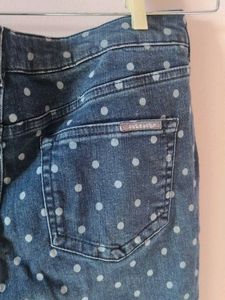 Polka Dot Blue Denim Jeans