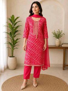 Beautiful Pink Leheriya Kurta Set