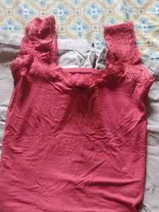Combo of Grey Cargo Skort and Red Cami Top