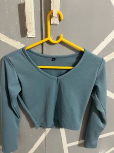 Teal Long Sleeve Cropped Top