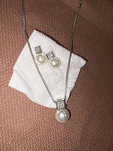 Pearl & CZ Necklace and Earring Set