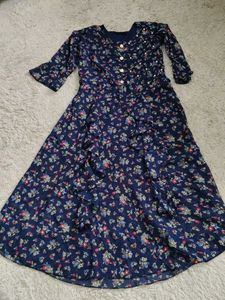 Navy Floral Print Midi Dress