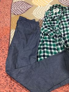 Stylish Blue Pants and Green Checkered Shirt