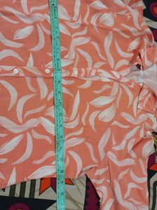 Stylish Coral Leaf Print Button-Up Shirt