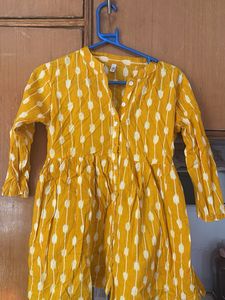 Mustard Yellow Printed Kurti