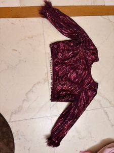 Stunning Sequin Blouse with Feather Trim