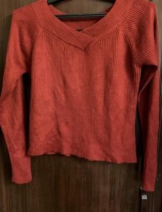 Rust Ribbed Knit Cropped Sweater