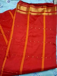 Elegant Red Silk Saree with Gold Border