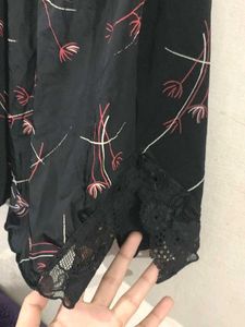 Black Flower Printed Nighty With Straps