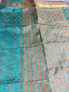 Beautiful Teal and Gold Saree with free earrings