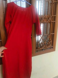 Red Kurta with Floral Print