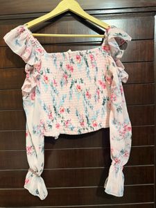 Floral Smocked Square Neck Top