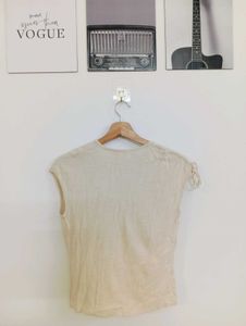 Cream V-Neck Embellished Top