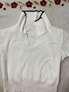 White Knit Top with Collar