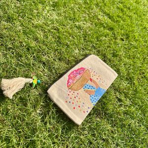 Hand-Painted Floral Pouch with parrot Tassel