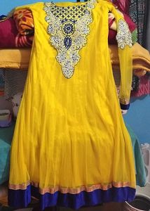 Bright Yellow Embroidered Anarkali Suit .With Dupa