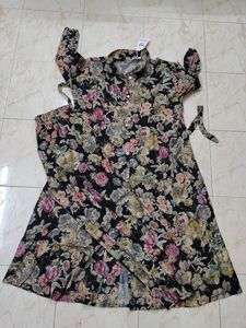 New Black Floral Print Coord Dress