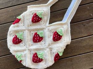 Crocheted Strawberry Tote Bag