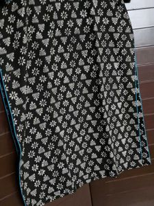 Black Printed Kurta with Blue Embroidery