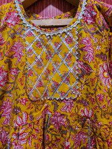 Girls Orange Printed Kurta with Sharara