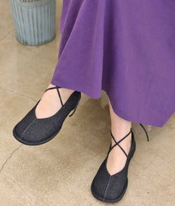 Denim Flats with Tie-Up Detail