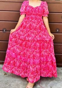 Pink Floral Tiered Maxi Dress