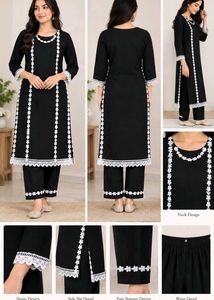 Elegant Black Kurta Set with White Lace