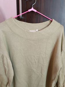 Beige Puff Sleeve Knit Sweater