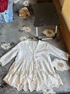 White Eyelet Tiered Kurta Top