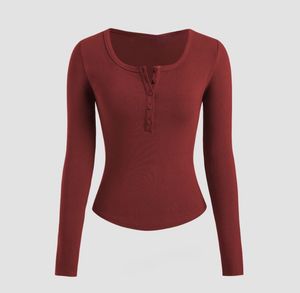 Ribbed Henley Long Sleeve Top