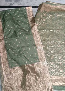 Elegant Olive Green Blouse with Golden Work dupatt