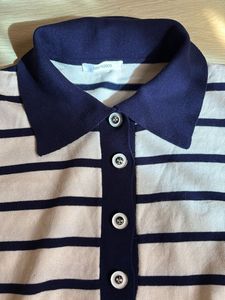 Striped Polo Neck Top
