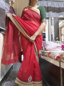 red and green kota doria saree