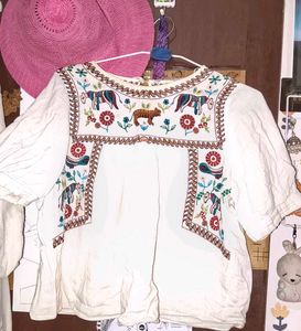 Embroidered Boho Tunic Top