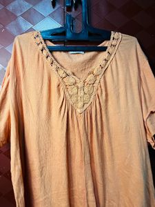 Boho Crochet Neck Orange Tunic Top