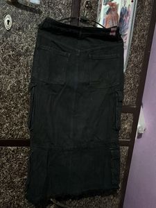 Black Cargo Midi Skirt