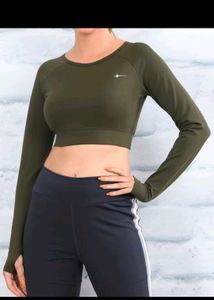Olive Green Long Sleeve Crop Top