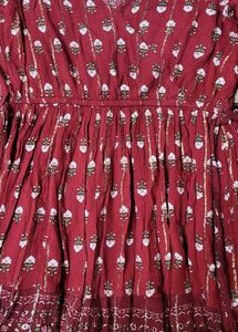 Floral Print Maroon Dress